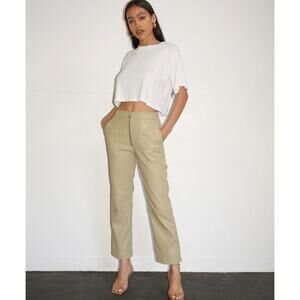 LNA Vegan Leather Exposed Zip Pant in Olive